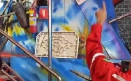 Bombeiros vistoriam brinquedo em parque de diversões na Festa de São Benedito